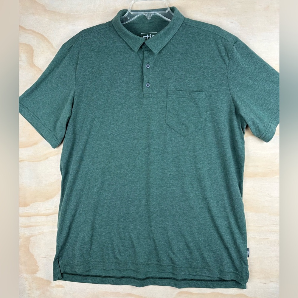 Stio Shirt Mens XL Green Polo Short Sleeve Pullover Pocket Casual Outdoor Office